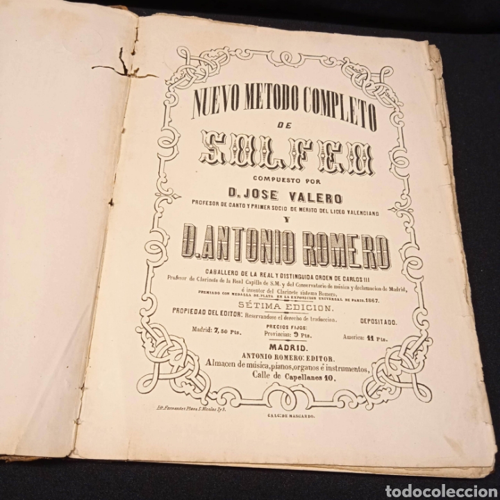 Partituren: NUEVO METODO COMPLETO DE SOLFEO POR JOSE VALERO Y ANTONIO ROMERO S&Eacute;TIMA EDICI&Oacute;N CIRCA 1867