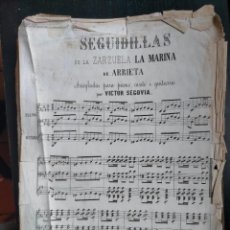 Partituras musicais: SEGUIDILLAS DE LA ZARZUELA LA MARINA DE ARRIETA VICTOR SEGOVIA PARTITURAS ANTIGUAS PIANO GUITARRA. Lote 356936880