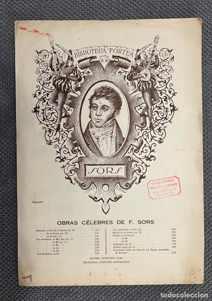 Partituras musicais: BIBLIOTECA FORTEA. Obras C&eacute;lebres de F. Sors&hellip; ANDANTINO&hellip; Casa Renart, Valencia (h.1940?)