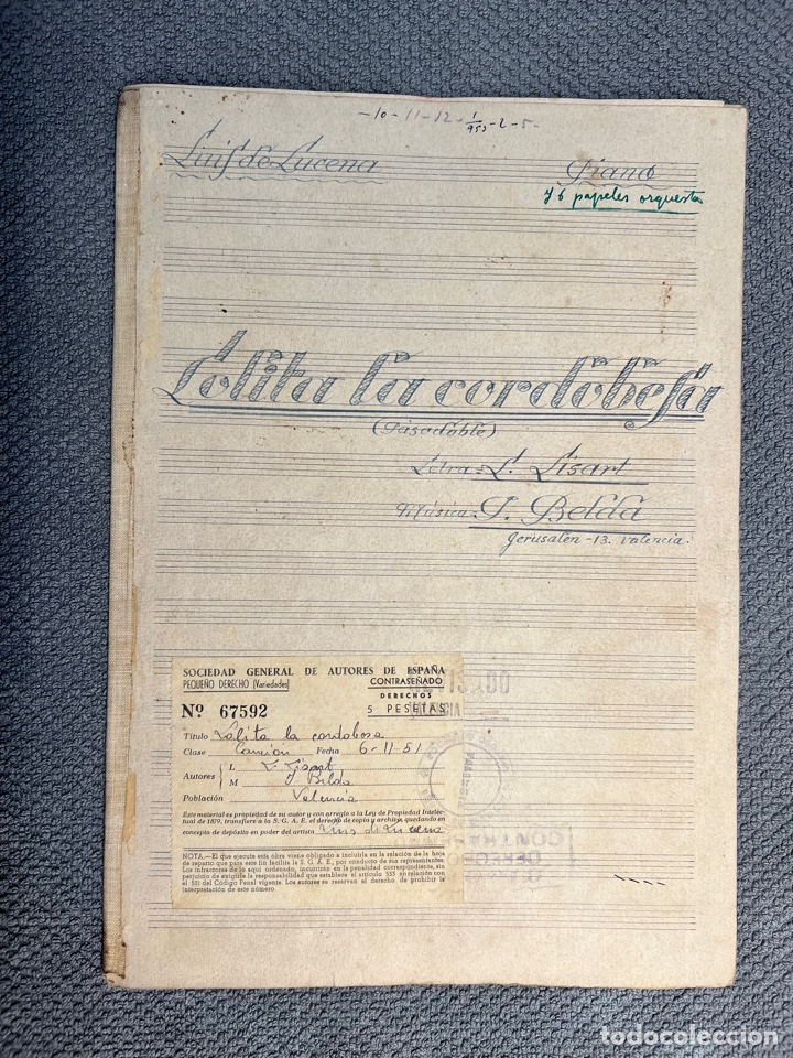 Partituras musicais: LUIS DE LUCENA. Lolita la Cordobesa. Partituras musicales (a.1951) 7 hojas