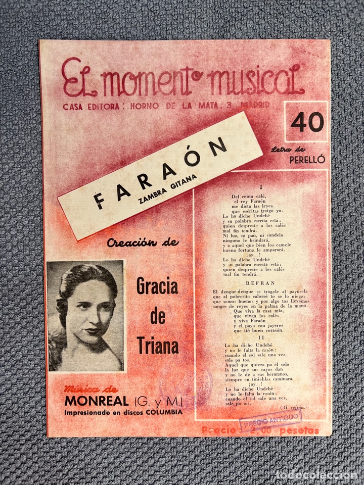 Partituras musicais: EL MOMENTO MUSICAL No.49, FARAON, Zambra Gitana, Creaci&oacute;n de GRACIA DE TRIANA (h.1960?)