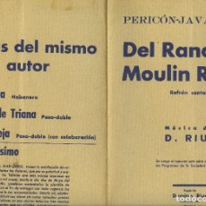 Partituras musicales: PARTITURA DE MUSICA TITULO=DEL RANCHO AL MOULIN ROUGE(REFRAN CANTADO=MUSICA DE D. RIUS-VER FOTO=. Lote 362884345