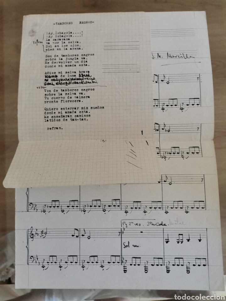 Partituras musicais: CP apuntes partitura Tambores Negros. Jos&eacute; Mar&iacute;a Marcilla. Oviedo (Asturias). Composici&oacute;n. M&uacute;sica