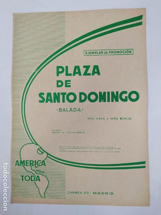 Partituras musicais: PARTITURA PLAZA DE SANTO DOMINGO. BALADA. LOS CAVA BENGAL. TITO CAVA Y NITO BENGAL. TDKR48