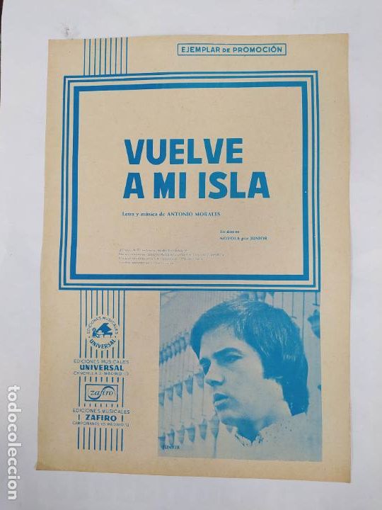 Partituras musicais: PARTITURA VUELVE A MI ISLA. JUNIOR. LETRA DE ANTONIO MORALES. TDKR48