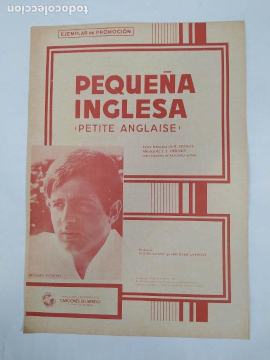 Partituras musicais: PARTITURA PEQUE&Ntilde;A INGLESA. RICHARD ANTHONY. R. DUMAS. J.J. DEBOUT. TDKR48