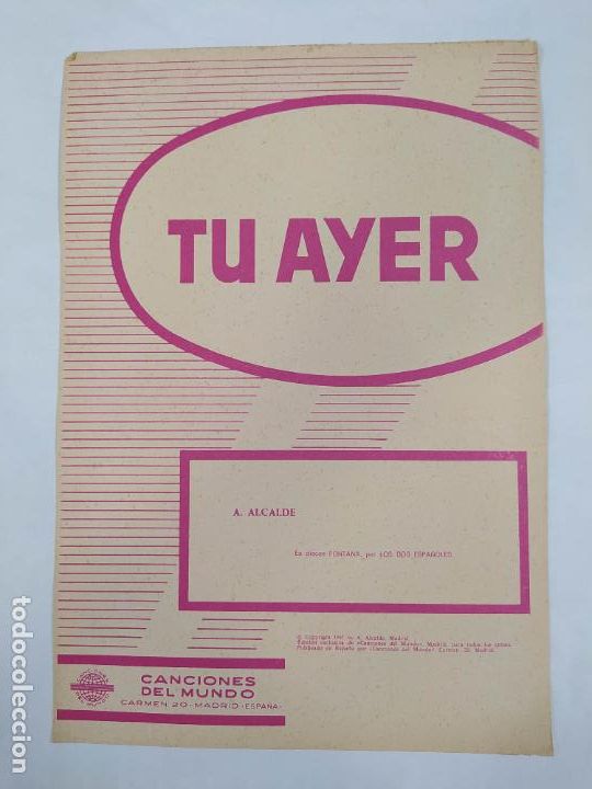 Partituras musicais: PARTITURA TU AYER. A. ALCALDE. LOS DOS ESPA&Ntilde;OLES. TDKR48