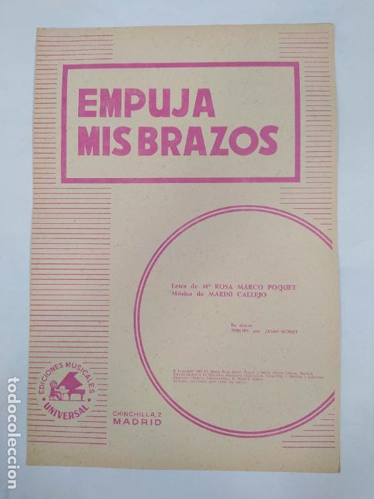 Partituras musicais: PARTITURA EMPUJA MIS BRAZOS. JAIME MOREY. M&ordf; ROSA MARCO POQUET. MARINI CALLEJO. TDKR48
