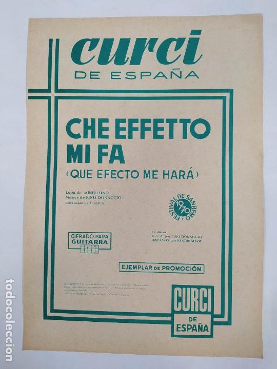 Partituras musicales: PARTITURA CHE EFFETTO MI FA. QUE EFECTO ME HAR&Aacute;. MINELLONO. PINO DONAGGIO. TDKR48