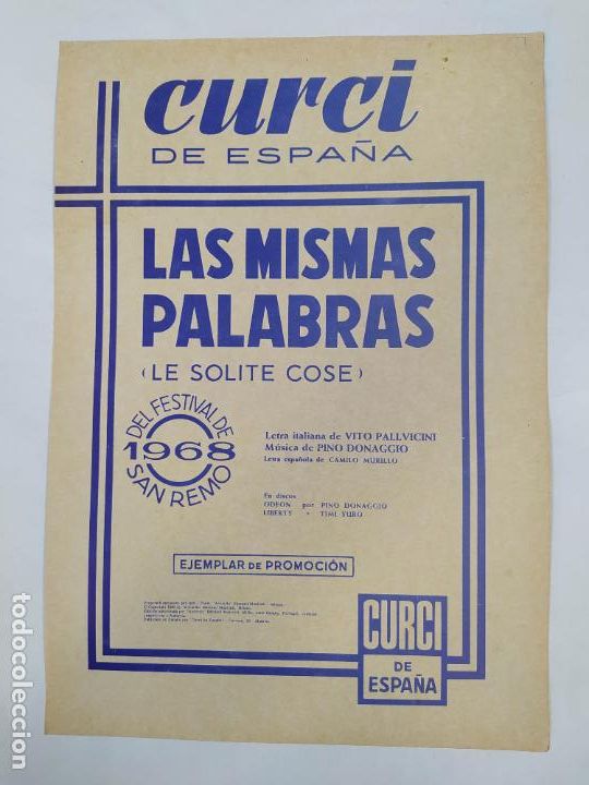 Partituren: PARTITURA LAS MISMAS PALABRAS. PINO DONAGGIO. VITO PALLVICINI. TDKR49