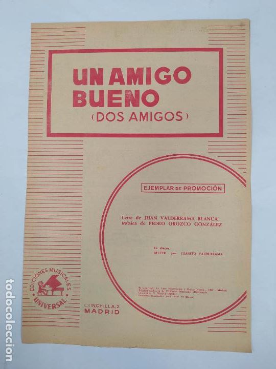 Partituren: PARTITURA UN AMIGO BUENO. DOS AMIGOS. JUANITO VALDERRAMA. PEDRO OROZCO. TDKR49