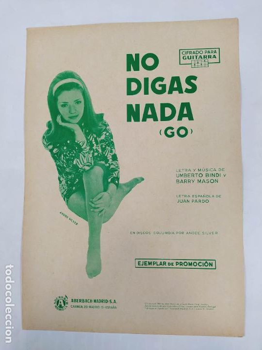 Partiture musicali: PARTITURA NO DIGAS NADA. ANDEE SILVER. LETRA DE UMBERTO BINDI. TDKR33