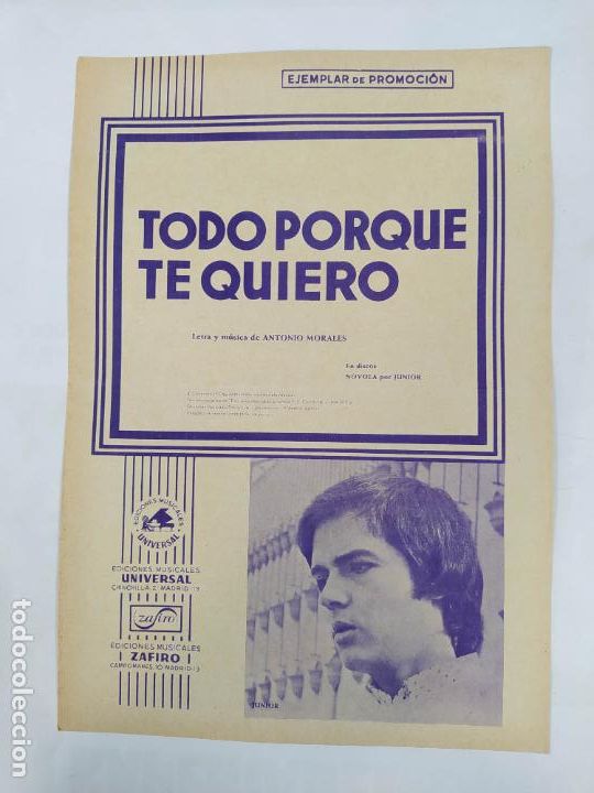 Partiture musicali: PARTITURA TODO PORQUE TE QUIERO. JUNIOR. LETRA DE ANTONIO MORALES. TDKR33