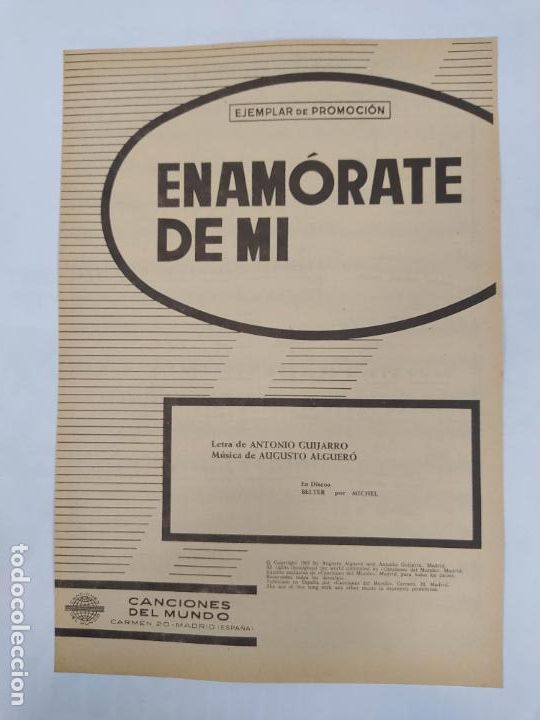 Partiture musicali: PARTITURA ENAM&Oacute;RATE DE M&Iacute;. MICHEL. LETRA DE ANTONIO GUIJARRO. TDKR33