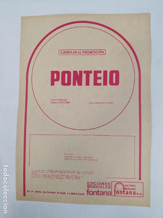 Partiture musicali: PARTITURA PONTEIO. PAUL MAURIAT. LOS 3 DE CASTILLA. LETRA CAPINAM. TDKR33