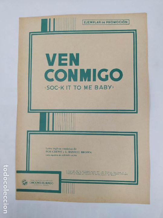 Partiture musicali: PARTITURA VEN CONMIGO. ALFONSO ALPIN. LETRA DE BOB CREWE. TDKR33