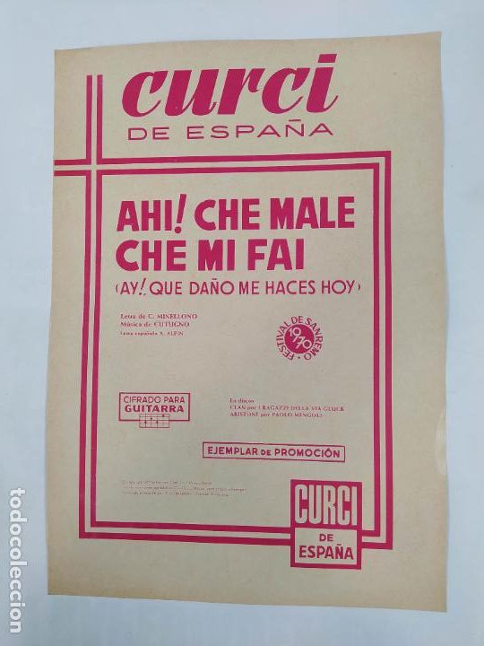 Partiture musicali: PARTITURA AHI CHE MALE. CHE MI FAI. AY QUE DA&Ntilde;O ME HACES HOY. I. RAGAZZI DELLA VIA CLUCK. TDKR33