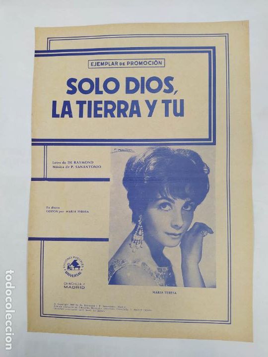 Partiture musicali: PARTITURA SOLO DIOS, LA TIERRA Y TU. MAR&Iacute;A TERESA. LETRA DE DE RAYMOND. TDKR33