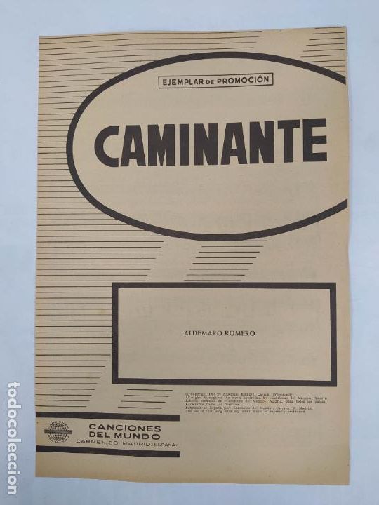 Partiture musicali: PARTITURA CAMINANTE. ALDEAMARO ROMERO. TDKR34
