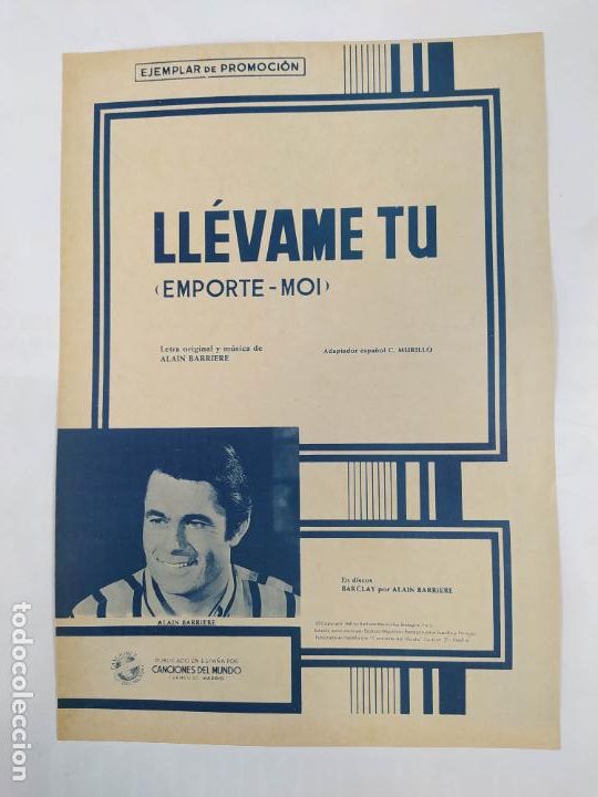 Partiture musicali: PARTITURA LL&Eacute;VAME TU. ALAIN BARRIERE. TDKR34