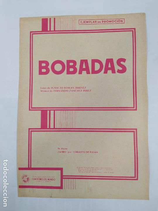 Partiture musicali: PARTITURA BOBADAS. CORALITO DE PALMA. LETRA DE IGNACIO ROMAN JIMENEZ. TDKR34