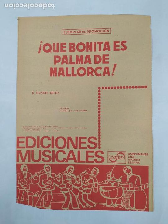 Partiture musicali: PARTITURA &iexcl;QUE BONITA ES PALMA DE MALLORCA! E. DUARTE BRITO. LOS RIVERO. TDKR34