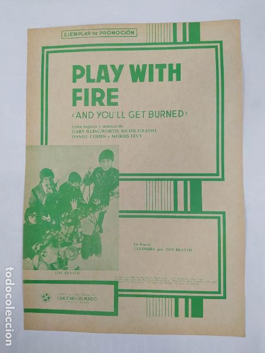 Partiture musicali: PARTITURA PLAY WITH FIRE. LOS BRAVOS. LETRA GARY ILLINGWORTH. TDKR34