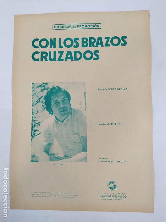 Musical scores: PARTITURA CON LOS BRAZOS CRUZADOS. LEO DAN. LETRA DE BERTA GRANEA. TDKR34
