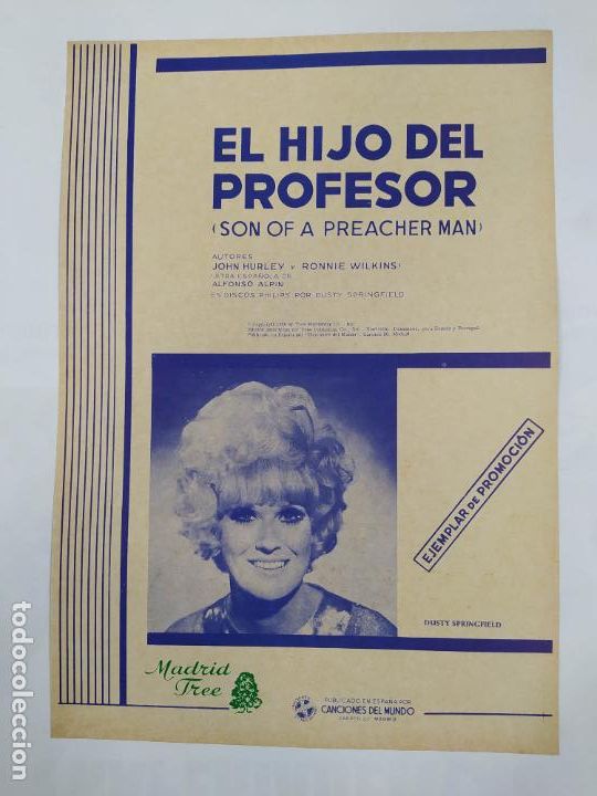 Partiture musicali: PARTITURA EL HIJO DEL PROFESOR. DUSTY SPRIGFIELD. JOHN HURLEY Y RONNIE WILKINS. TDKR34