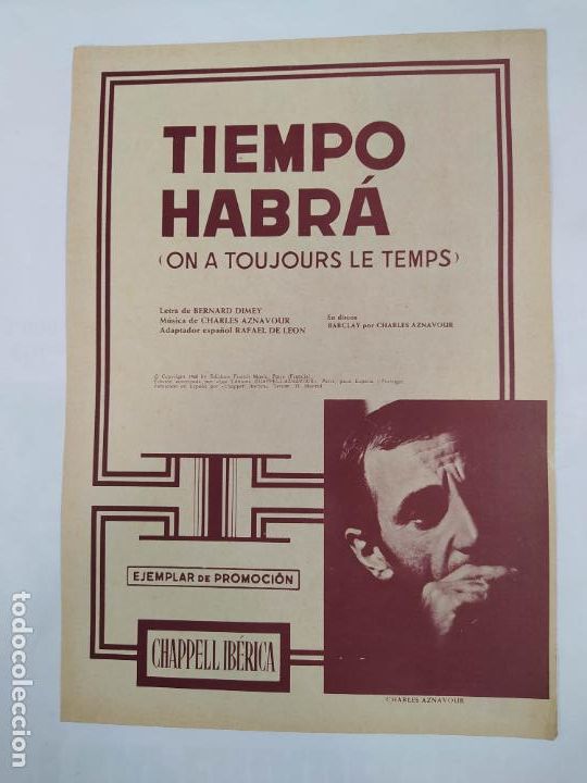 Partiture musicali: PARTITURA TIEMPO HABR&Aacute;. CHARLES AZNAVOUR. BERNARD DIMEY. TDKR34