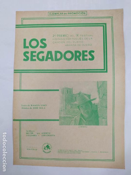 Partiture musicali: PARTITURA LOS SEGADORES. IX FESTIVAL HISPANO PORTUGUES DE LA CANCI&Oacute;N. ALBERTO. RAMON SIMO. TDKR13