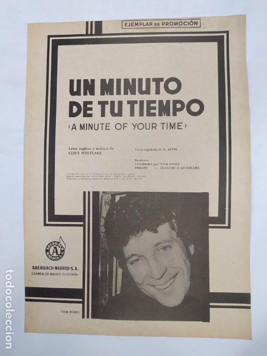 Partiture musicali: PARTITURA UN MINUTO DE TU TIEMPO. A. ALPIN. TOM JONES. LETRA CLIVE WESTLAKE. TDKR13