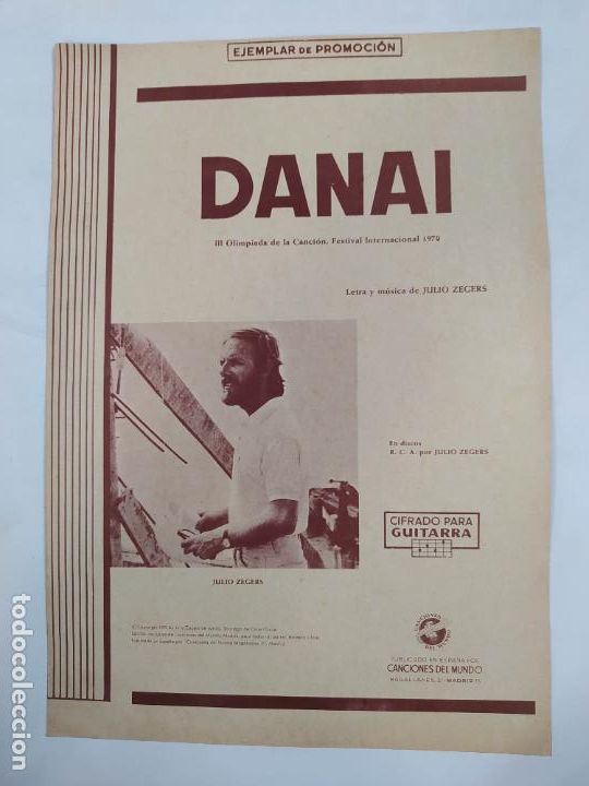 Partiture musicali: PARTITURA DANAI. JULIO ZEGRES. III OLIMPIADA DE LA CANCI&Oacute;N FESTIVAL INTERNACIONAL 1970. TDKR13