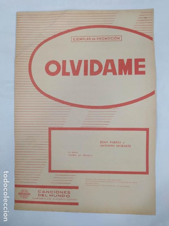 Partiture musicali: PARTITURA OLVIDAME. ROSALIA. JUAN PARDO Y ANTONIO MORALES. TDKR13