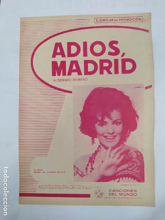 Partiture musicali: PARTITURA ADIOS A MADRID. CARMEN SEVILLA. ALDEMARO ROMERO. TDKR13