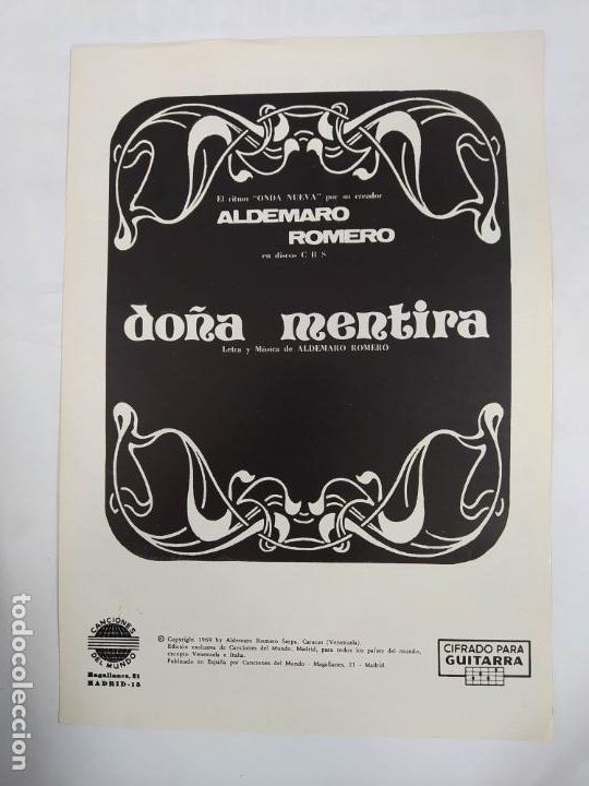 Partiture musicali: PARTITURA DO&Ntilde;A MENTIRA. LETRA DE ALDEMARO ROMERO. TDKR13