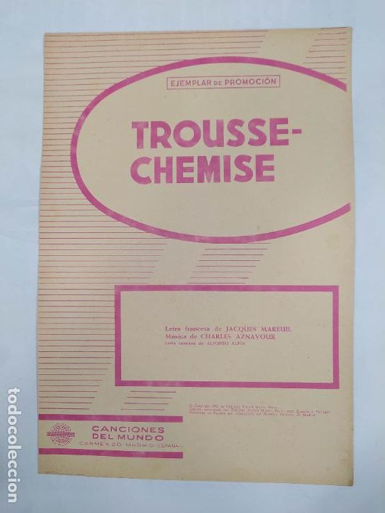 Partiture musicali: PARTITURA TROUSSE CHEMISE. JACQUES MAREUIL. CHARLES AZNAVOUR. TDKR13