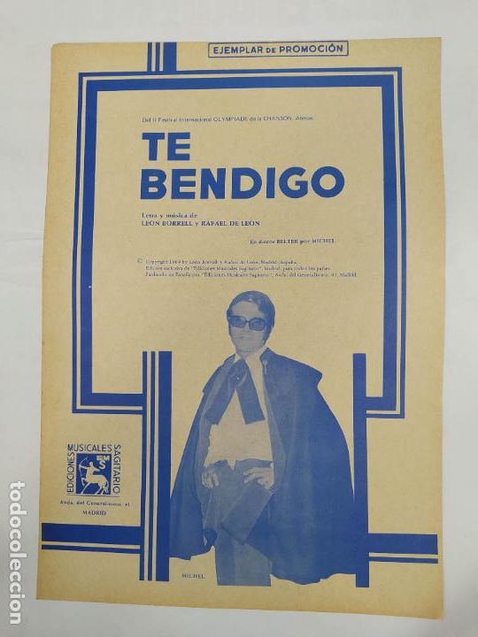 Partiture musicali: PARTITURA TE BENDIGO. MICHEL. LETRA DE LEON BORRELL. TDKR13