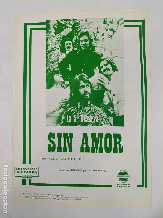 Musical scores: PARTITURA SIN AMOR. LA 5&ordf; QUINTA RESERVA. AGUSTIN FERRERO. TDKR14