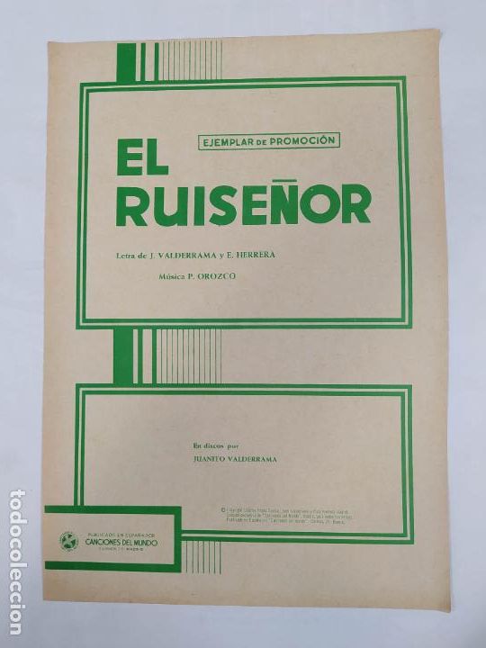 Musical scores: PARTITURA EL RUISE&Ntilde;OR. JUANITO VALDERRAMA. LETRA E. HERRERA. P. OROZCO. TDKR14
