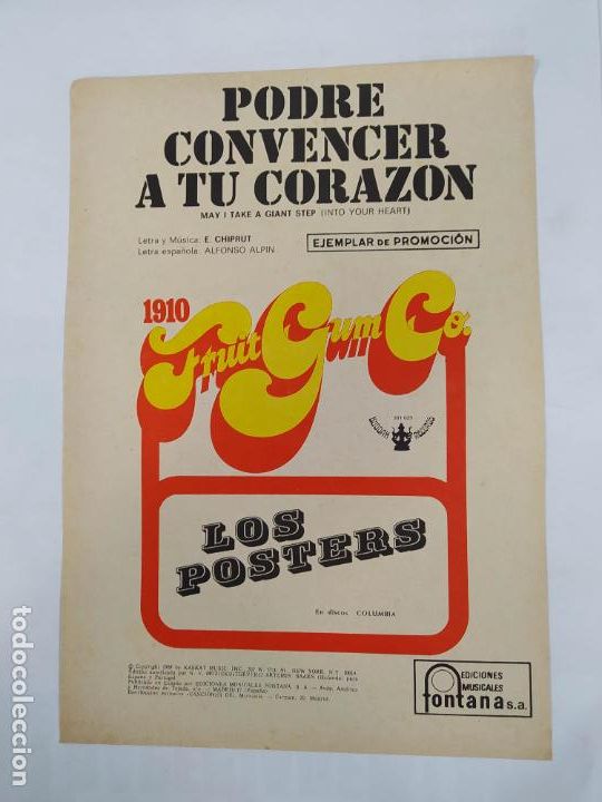 Musical scores: PARTITURA PODR&Eacute; CONVENCER A TU CORAZON. LOS POSTERS. 1910 FRUTI GUM CO. LETRA E. CHIPRUT. TDKR15