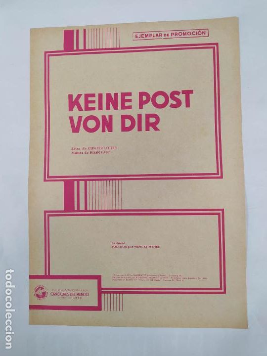 Partiture musicali: PARTITURA KEINE POST VON DIR. WENCKE MYHRE. LETRA DE GUNTER LOOSE. TDKR15