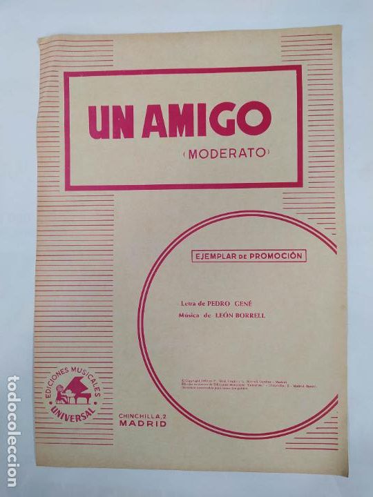 Partiture musicali: PARTITURA UN AMIGO. MODERATO. PEDRO GEN&Eacute;. LEON BORRELL. TDKR15