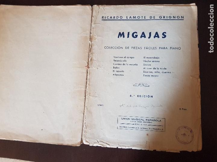 Partiture musicali: MIGAJAS COLECCION DE PIEZAS FACILES DE PIANO-RICARDO LAMOTE DE GRIGNON