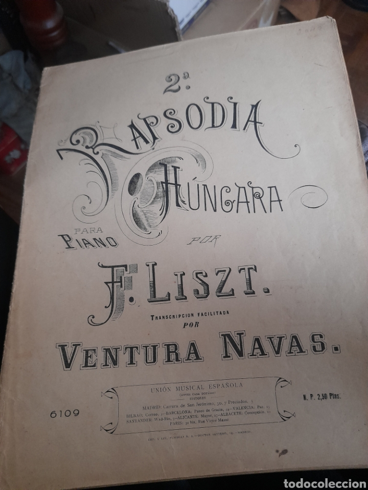 Partiture musicali: Antigua partitura, 2 rapsodia H&uacute;ngara para piano, por Ventura Navas