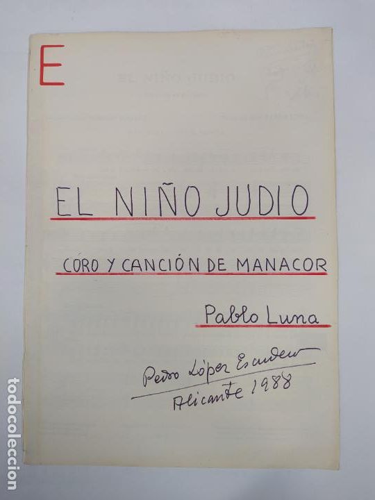 Musical scores: PARTITURA EL NI&Ntilde;O JUD&Iacute;O. PABLO LUNA. ALICANTE 1988. TDKR47