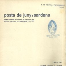 Partituras musicales: 3922.-PARTITURA-SARDANA-POSTA DE JUNY LLETRA DE JOAN BOU I COLL-MUSICA DE J.FONT PALMAROLA-1932. Lote 400686389