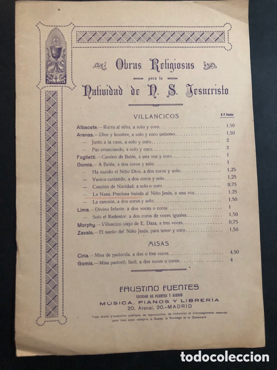 Partituras musicales: Partitura obras religiosas Natividad de nuestro se&ntilde;or Jesucristo la nana balada al ni&ntilde;o Jes&uacute;s