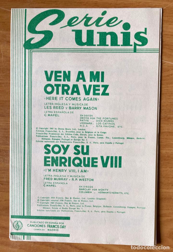Partituras musicales: PARTITURA, SERIE UNIS - VEN A MI OTRA VEZ - SOY SU ENRIQUE VIII