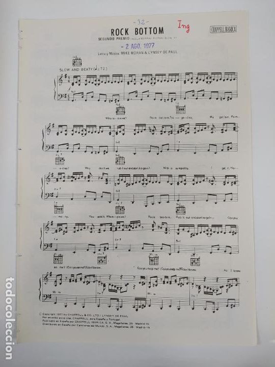 Partitions Musicales: PARTITURA ROCK BOTTOM. MIKE MORAN. TDKC21